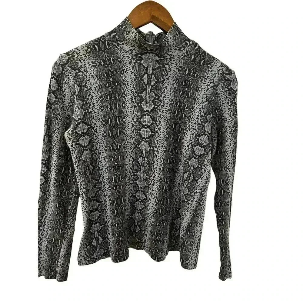 Rebecca Taylor Mock Neck Snake Skin Print Top Size S